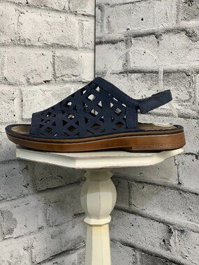 Naot Sandals 10.5 Navy Nubuck Leather Amadora Open Toe Sling Back Comfort Shoe